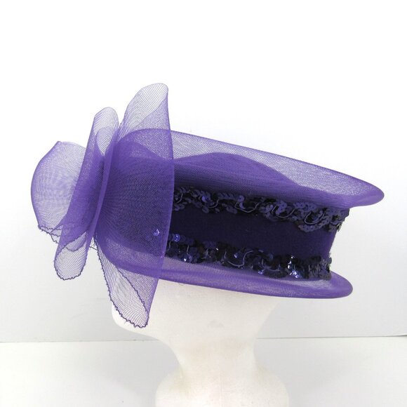 Ladies Purple 100% Wool Felt Church Hat with Tulle and Sequins WPL4884 - Picture 2 of 10